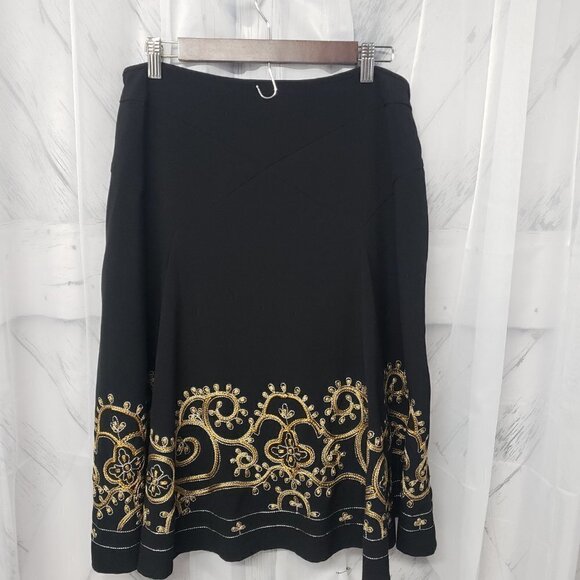 Black Embroidered Boho Skirt A-Line Retro Hippie Festival 14 - Picture 6 of 10